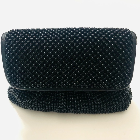 FASHION BAGS Black Beaded Evening Shoulder/Clutch Bag, Leather Trim - Picture 5 of 5